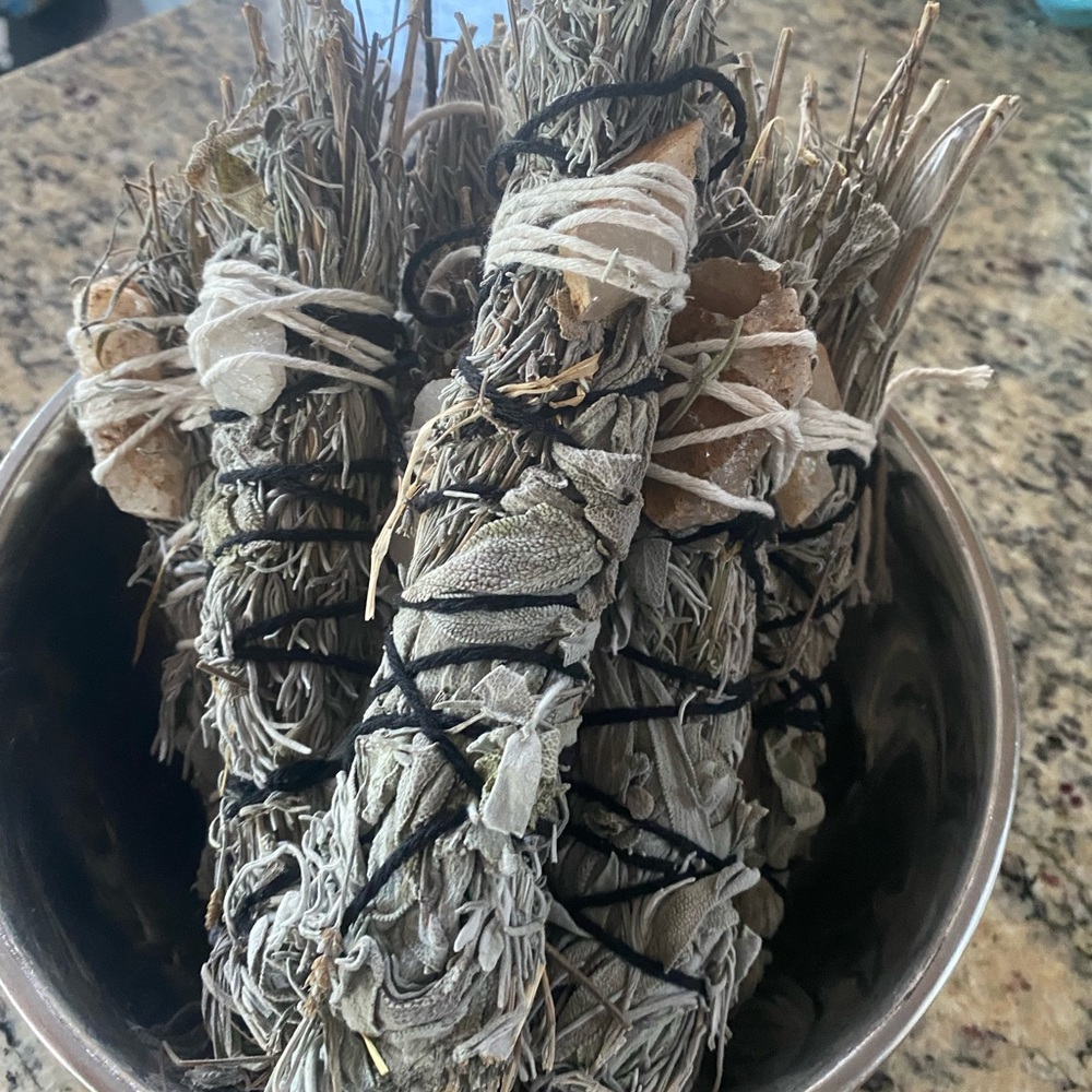Homegrown handmade sage and lavender incense bundle with crystal quartz gift